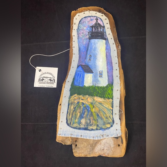 Lighthouse Nautical Art Driftwood Candace McKellar, Maine Hand Painted Signed - Picture 1 of 9